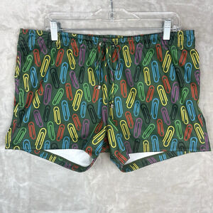 Tulio Brazil Swim Trunks Men's Large Rainbow Paperclip Print 90s AOL Tag Pocket